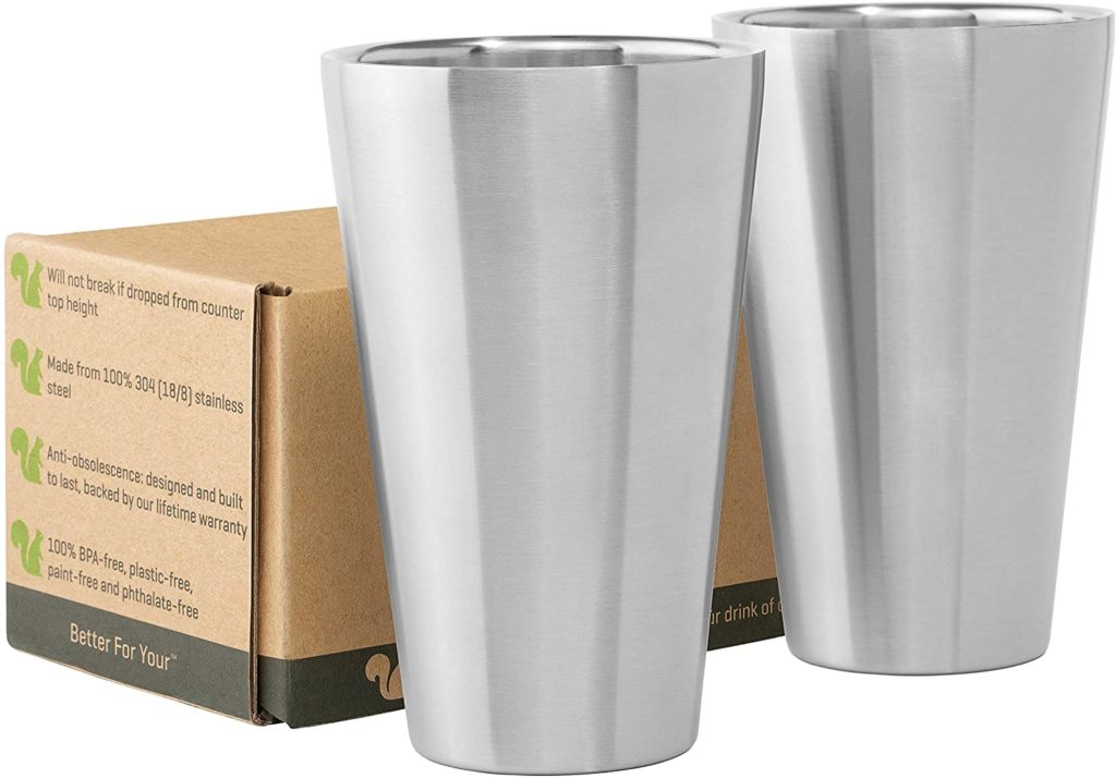 Stainless Steel Cups Double Wall Tumbler Glasses 16 oz - Premium Pint Cups - Set of 2 - Stackable Shatterproof - Dishwasher Safe for Home, Camping